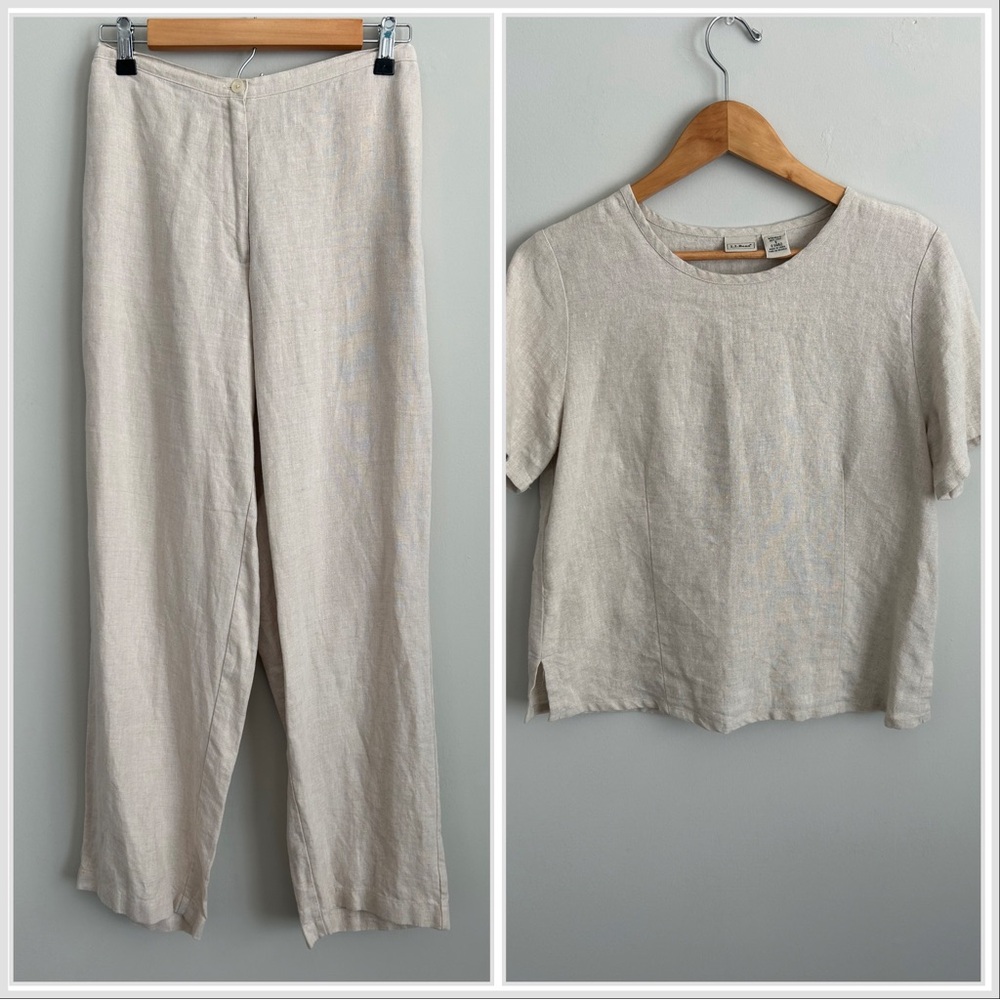 Ll Bean | 100% Linen Tan Matching Set Size 8 Pant… - image 1